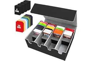 HIMOMO 4 Rows Trading Card Storage Box, 2800+ Card Deck Case with 10 Colorful Dividers & 4 Pcs Foam Dividers, PU Leather card box fits Magic TCG TGG Sports Cards (2800+ Grey)