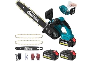 HOFTME Mini Chainsaw 12 Inch, Cordless Electric Chainsaw with 2 X 4.0 Battery Auto-Oil System One-Handed Chain Saw Pruning for Wood Cutting Garden Logging Trimming Branch