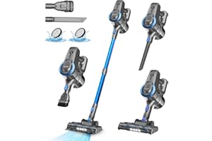 ‎YISORA Akku Staubsauger, 25000Pa/175W/50Min Staubsauger Kabellos, Anti-Tangle-Bürste und Selbststehend, Ultraleichter Handstaubsauger akku vacuum cleaner Stielstaubsauger für Teppichen, Hartboden, Tierhaare