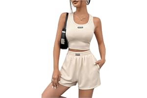 GORGLITTER Women's Summer Outfits Shorts Sets 2 Piece Sleeveless Matching Crop Tank Top and High Waisted Shorts