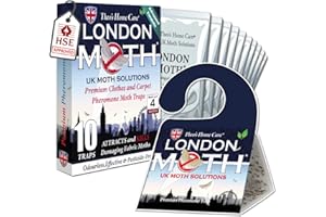 THEO'S HOME CARE LONDON MOTH KILLER 10 (TEN) Premium Sticky Pheromone Moth Traps for the Common Clothes Moth and Similar Variants, for Wardrobes, Clothes and Carpets. inc. eBook