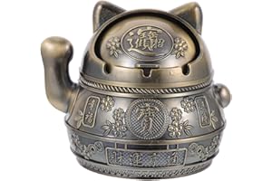 BEAVORTY Posacenere per gatti Lucky Cat Posacenere sigaretta porta cenere Maneki Neko statuetta decorativa con coperchio in metallo portacenere portatile per