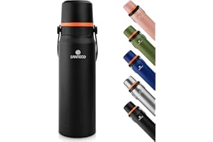SANTECO Botella de Agua Acero Inoxidable, 1200ml Botella Térmica con Asa sin BPA de Grado Alimentario Duradero, Mantiene el Contenido Caliente 12H y Frío hasta 24H,Negro