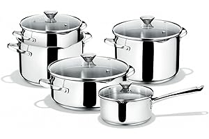 Lagostina Smart Batterie de Cuisine pour Induction, Gaz et Four en Acier Inoxydable 18/10, 9 Pièces, Fond Lagoseal Plus Triple Couche, avec 3 Faitouts , 1 Marmite, 1 Casserole et 4 Couvercles