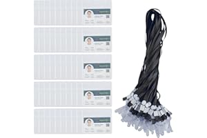 Porte-Badges, XiYee 50 pcs Carte D'identité Badge Holders ave 50 Cordons Plats, Badge Vertical PVC étanche Nom Key Tag avec Fermeture Éclair Refermable Pour Bureau, écoles et Expositions (Black)