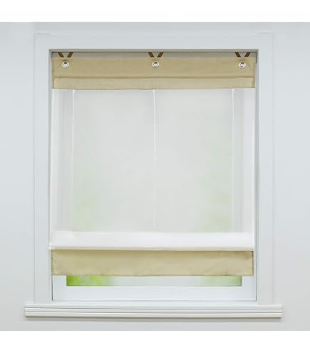 Store Bateau Finja imprimé Natural, Volant décoratif, avec oeilets et Crochets, sans perçage, Blanc 100 x 140 cm
