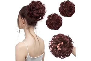 SARLA 2PCS Messy Hair Bun Hair Piece Small Scrunchies Synthetic Bun Hairpieces for Women Girls Updo Hair Extensions (Wine Red)