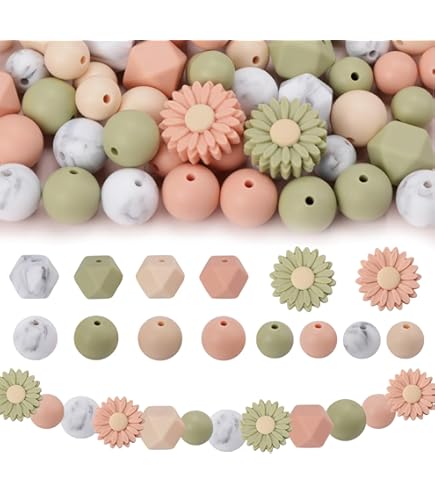 Errshing 100 Stück Silikonperlen Set - 9mm & 15mm Bastelperlen Bunt