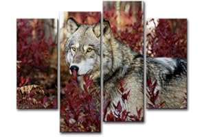 SO CRAZY ART Wall Art Painting Wolf in the Woods 4 Pieces Canvas Art Prints Oil Painting Modern Home Decor