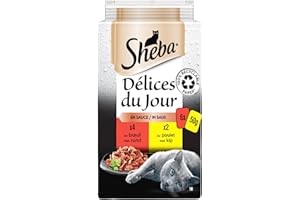 SHEBA Délices du Jour Set de 12 x 6 Sachets Fraîcheur aux Viandes en Sauce pour Chat 50 g