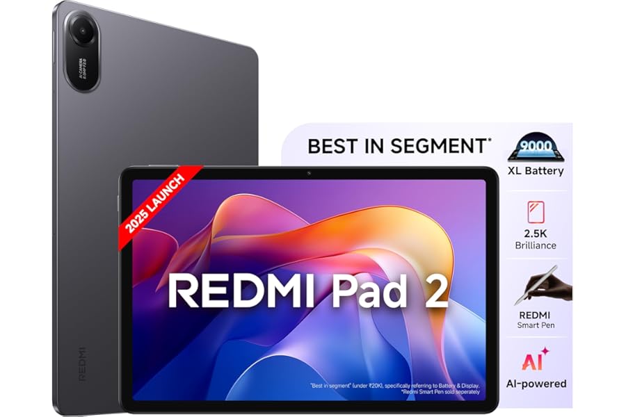 Redmi Pad 2, WiFi Active Pen Support, 27.94Cm(11") Model, 2.5K Sharp & Clear Display, 4GB, 128GB, All Day & More 9000Mah Batt