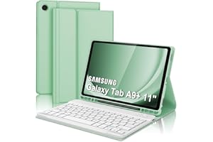 JADEMALL Funda con Teclado para Samsung Galaxy Tab A9+ 11'', Teclado Bluetooth Inalámbrico Desmontable con Funda y Portalápices para Samsung Galaxy Tab A9 Plus 11 Pulgadas 2023(SM-X210/X216/X218), Verde Claro
