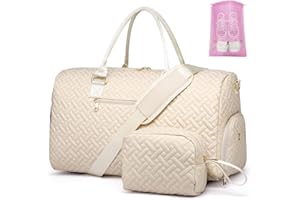 BAVERGE Sac de Voyage Femme Sac de Sport, Sac Maternité pour Maman avec Compartiment à Chaussures et Trousse de Toilette Grand Mommy Weekend Travel Cabine Bag,Beige