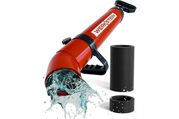 WERKSTEIN Pistolet à déboucher à air comprimé I Nettoyant déboucheur de haute qualité I Piston de pompe de vidange I Pour un nettoyage rapide et efficace des conduits I Avec 2 adaptateurs inclus