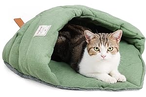 MOLEDINO Sac de Couchage Chat Coton et Lin Intérieur Comfy Nid de Chat, Lit pour Chat Lavable Couvert Douillet Grand Antidérapant Doux Grotte pour Chat, Lit pour Chien pour Chats Chiot Lapin Kitty