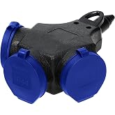 Orno AE-13209(GS) Workshop Schuko Outdoor Plug Waterproof IP44 3x2P + E Schuko Black