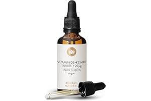 ‎SUNDAY NATURAL SUNDAY NATURAL® Vitamin D3 K2 Tropfen hochdosiert - Vegan - Premium Vitamin D 3 1.000 IE + K2-MK7 ≥99,8% all-trans 20µg - Optimale Bioverfügbarkeit, ohne unnötige Zusätze, laborgeprüft