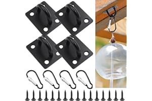 MVPACKEEY 4Pcs M6 Oblong Pad Eye Plate and 4 Carabiner Clips,Stainless Steel Staple Hook Loop Ceiling Hooks Marine Hardware Anchor plates U Hooks with Screws for Hanging Basket Planters,Hammock Chairs(Black)