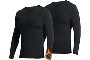 YUSHOW 2-pak bielizny termicznej, podkoszulek męski, zimowy polar, bielizna funkcyjna, długi rękaw, termoaktywna, ciepła bielizna, okrągły dekolt, koszulka kompresyjna, sportowa narty