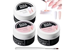 CINSERSR 3er-Pack Aufbaugel für Gelnägel Nagel Gel Gel für Nägel Nagel Gel Uv 15ML Verstärkungsverlängerungs-Reparaturpflege, Geeignet für Die Diy-Nagelformung (Weißes Nude-Puder) mit Maniküre-Pinsel
