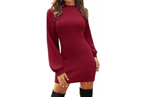 Zeagoo Jumper Dress Women Long Sleeve Mock Neck Ribbed Dress Bodycon Pullover Dress Winter Dresses Cute Mini Sweater Dress