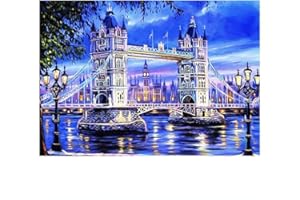 DCIDBEI 50 x 40 cm DIY Square Diamond Painting Kit de Pintura de Diamante Cuadrado Completo para Punto de cruz para Adultos Bordado de Diamantes de Imitación Manualidades Puente azul Pegatinas de pared