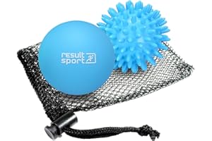 ResultSport Lacrosse & Spike Massage Ball Set with Storage Bag, Plantar Fasciitis Recovery, Trigger Point Massage, Deep Tissue Myofasical Relief (Blue)
