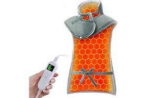 Ultralent Termoforo Elettrico per Schiena Collo e Spalle,60x108cm Termoforo Cervicale 6 Livelli di Calore, Spegnimento Automatico, Morbido Cotone Cristallino, Lavabile in Macchina-Grigio