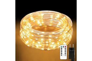 ‎LIYADE 10M 200 LEDs Lichterschlauch mit Fernbedienung, Ø7.5mm Dicker Lichterkette Aussen IP65 Wasserdicht 8 Modi Dimmbar & Timer, Led Leuchtschlauch Für Innen & Außen Weihnachten Garten Party Hochzeit Deko