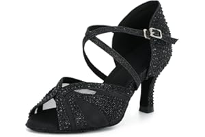 Syrads Zapatos de Baile Latino para Mujer Salsa Tango Bachata Vals con Pedrería Zapatos de Baile de Salón Suela Blanda 1050