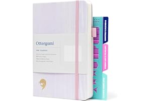 Ottergami Bullet Journal Pointillé A5, 144 Pages, Lilas Carnet de Notes 15 X 21cm, Papier 150g/m² Contre Les Bavures, avec Élastique 3 Pochoirs Journal, Portestylo