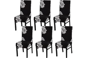 Xundefeng Dining Chair Covers Set of 6 Stretch Slipcovers Elastic Chairs Cover for Kitchen Dining Room, Wings Pattern, Black
