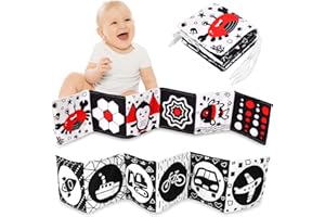 Vicloon Dwustronna książka z tkaniny, czarno-biała książka z tkaniny dla niemowląt, wielokrotnego użytku, na 6-12 miesięcy i małych dzieci, wspomaga rozwój mózgu dziecka (czarny-C)