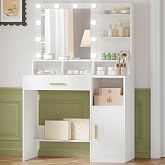 Hzuaneri Dressing Table with Mirror and 10 LED Lights, 3 Adjustable Lights | Makeup Vanity with 3 Shelves and 4 Open Compartm