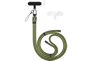 NALIA HoldMe Universal Handykette für Smartphone & Handyhüllen, Nylon-Seil Verstellbar & Abnehmbar, Umhänge-Band, Handyband, Lanyard mit Karabiner (schwarz) & 2 Patches, Farbe:Oliv Grün