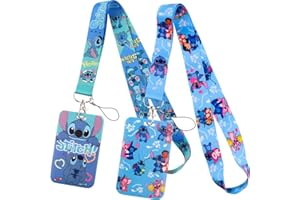 BESTZY 2PCS Stitch Lanyard Ensembles Lanière avec Porte Cartes Stitch Courroie de Cou de Lanièrela Qualité Cartoon Lanyard pour Clés Carte d'identité L'école Le Bureau Carte de Bus-2