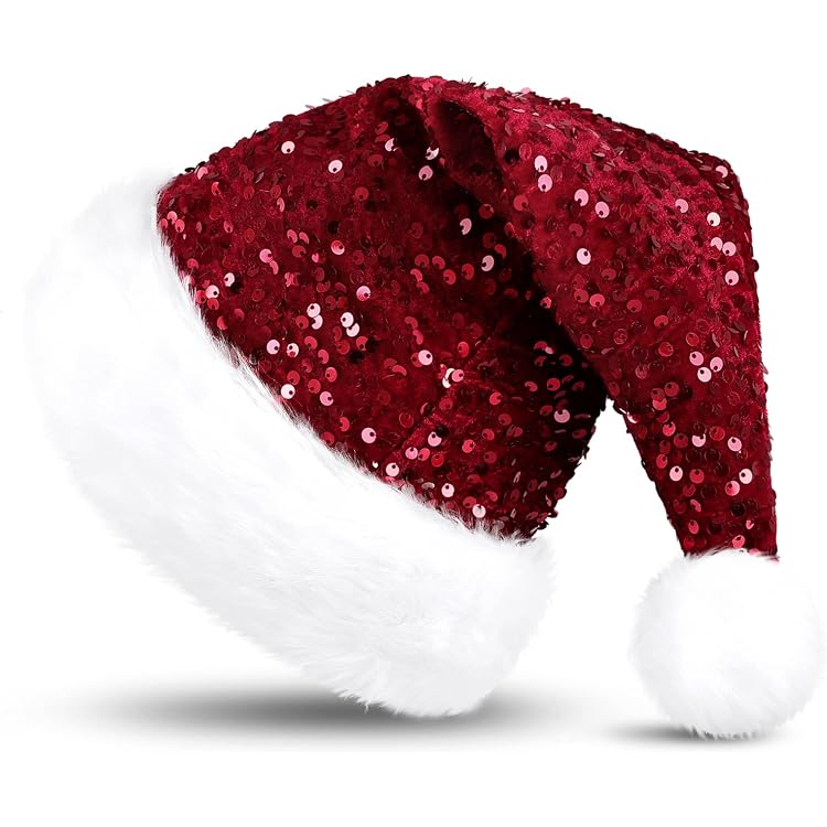 Weihnachtsmütze Für Erwachsene Mit Pailletten & Pompon – Weicher Plüsch, Wärmend, Für Partys & Feiern