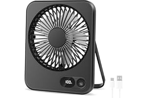 AXFEE Wentylator biurkowy USB, 2000 mAh, USB-C, ładowalny, składany, mini, przenośny, cichy z wyświetlaczem LED, regulowany 180°, mocne chłodzenie