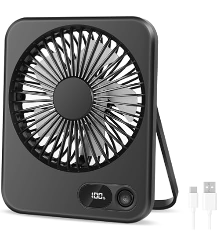 Ventilatore Portatile USB Ricaricabile 3 Velocità | Mini A Mano E Da Tavolo, Con Batteria 2000mAh E Anello, Nero
