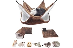 bebeibon Kleintierbett 3 Stück, Stockbett Zuckergleiter Hängematte, Kleintiere Käfig Zubehör Bettwäsche Weiche und Warme Tunnel mit Haken für Chinchilla, Hamster, Eichhörnchen, Igel small Animal