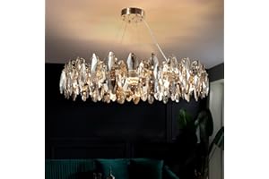 ‎AHXIAOZN AHXIAOZN Modern LED Kristall Kronleuchter Luxus,Funkelnder Eiförmiger Kristall Deckenleuchte Gold,9xE14 Wohnzimmer Pendelleuchte,8-Flammig
