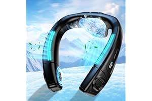 AMAILTOM Ventilateur de Cou Portable avec Grande Glacon Plaque de Refroidissement, Ventilateur Silencieux Climatiseur Cou Mobile 6000mAh Rechargeable, 360° Rafra Sortie d'air Froid Arrière pour Voyage Bureau