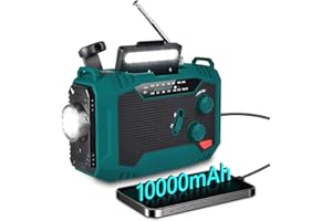GEYUEYA HOME Solar Kurbelradio 10000mAh, FM/AM Solar Radio Tragbare Notfallradio Radio Batteriebetrieben mit 10000mAh Wiederaufladbare Powerbank/Taschenlampe/Leselicht/SOS Alarm, für Blackout,Camping,Notfall