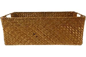 Angoily Cesta de Almacenamiento de Mimbre Grande con Asas Contenedor Organizador Rectangular de Jacinto de Agua Cesta de Almacenamiento de Algas Tejida a Mano Retro Caja para Artículos