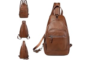 RAVUO Backpack for Women, Fashion Anti Theft Faux Leather Sling Crossbody Bag Ladies Convertible Shoulder Chest Bag Rucksack for Travel Hiking College,Brown