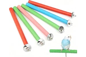 EDDRFY 6 Pcs Parrot Perches Bird Paw Grinding Stick 7.9" x 0.67", Wooden Quartz Sand Bird Perch Stand with Screws, Random Colors, Bird Perches for Cage Training, Cockatiel, Budgie, Parrot Accessories