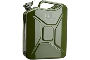 ESTO Tanica Benzina in Metallo Verde Militare Capacità 5L, 10L, 20L Con o Senza Beccuccio, Chiusura di Sicurezza, Antiruggine Certificata UN Trasporto Merci Pericolose 5 LITRI/CON BECCUCCIO