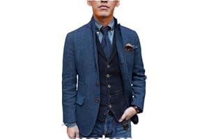 Tiavllya Mens Herringbone Tweed Suit Blazer Jacket Vintage Stand Collar Single Breasted Wool Coat