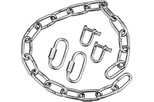 LONGINTO 5 mm Thick 316 Stainless Steel Chain, Strong Bright Heavy Duty Steel Welded Chain Links with 2 Carabiners and 2 Shackle Screw Connectors 50 cm