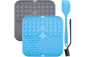 Aieino Licky Mats for Dogs and Cats, 4PCS Lick Mats with Suction Cups Pet Feeder Slow Feeding Pad for Anxiety Relief, Bathing Training Grooming, with Spatula and Cleaning Brush(15.5cm)